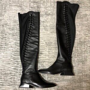 BCBG MAXAZRIA Black Larya Over The Knee high pu leather Boots 7 /37 new low heel